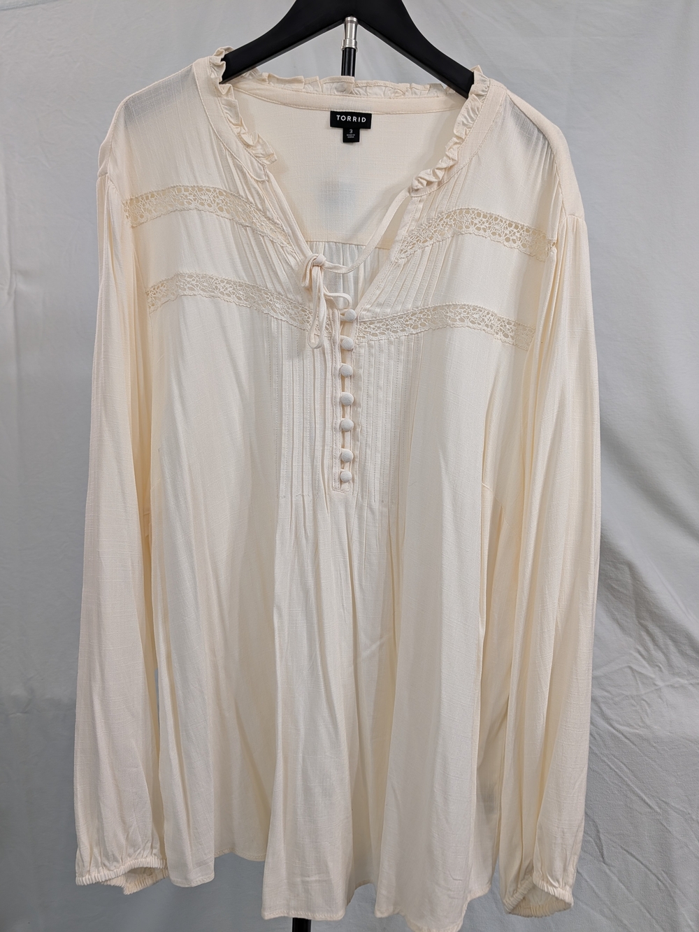 Torrid Cream Lace-Trim Peasant Blouse